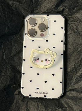 黑色小爱心凯蒂支架适用苹果16pro手机壳iPhone15max12华为mate70p60小米14k50reno13荣耀300vivox200nova11