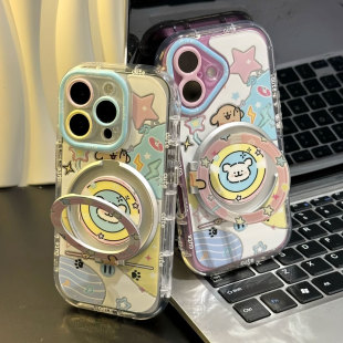 播放器线条小狗支架适用苹果16Pro手机壳iPhone14max小米15华为mate70pura80k60reno13荣耀300x200一加Ace5