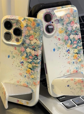 ins花海花丛镜子支架新款适用苹果16Pro手机壳iPhone14max小米15华为mate70pura80k60荣耀300nova13vivos30