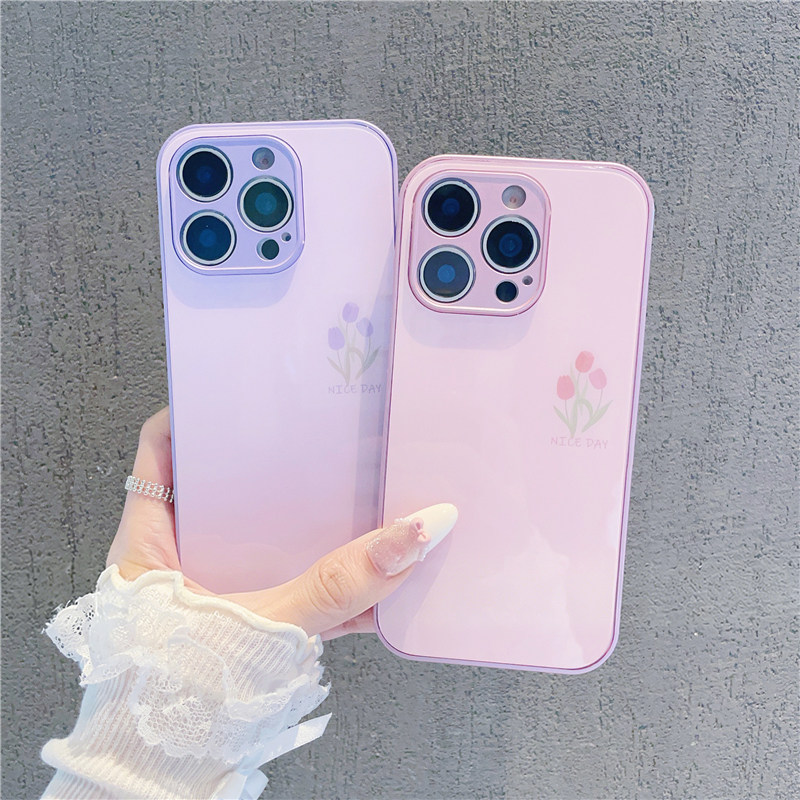 粉紫郁金香花朵新款适用苹果17Pro手机壳iPhone16max小米15华为mate80pura70k90nova14荣耀400vivox300note13