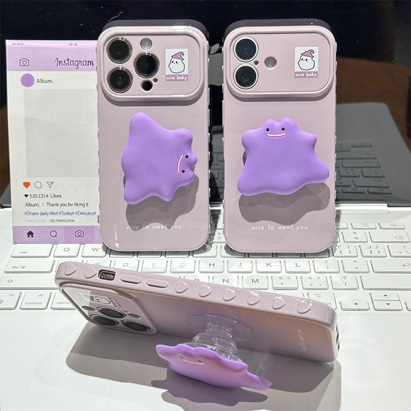 紫幽灵公仔支架新款适用苹果17pro手机壳iphone16promax高级感ip14plus卡通15por女款air创意13全包12保护套