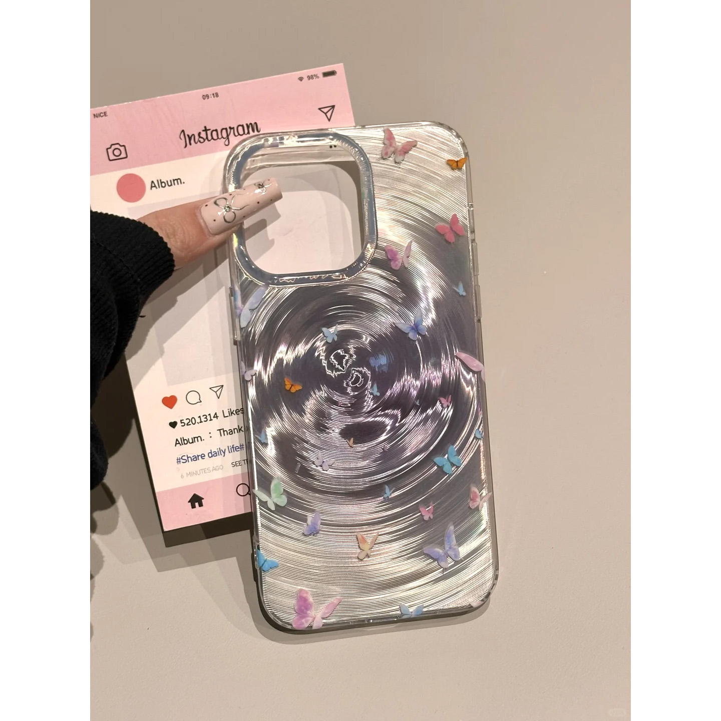 七彩蝴蝶流光壳高级感适用苹果16Pro手机壳iPhone15max11小米14华为mate60p70K50荣耀100OPPOReno13nova12s19