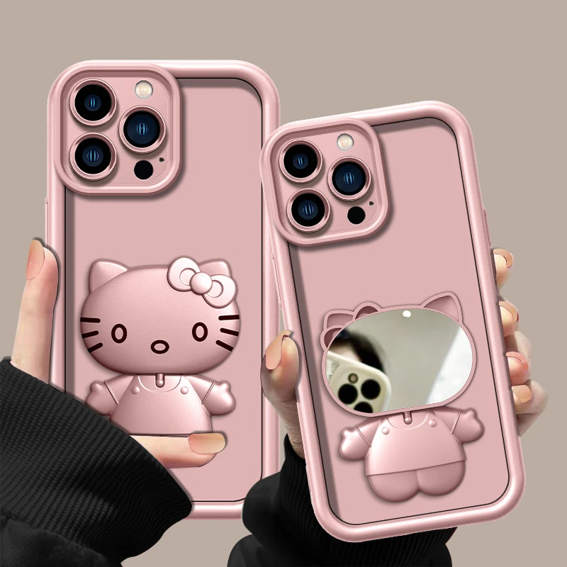 金属漆香槟粉高级感猫咪支架适用苹果16Promax手机壳iPhone15Pro14plus11华为mate60pura70OPPOReno12vivos19