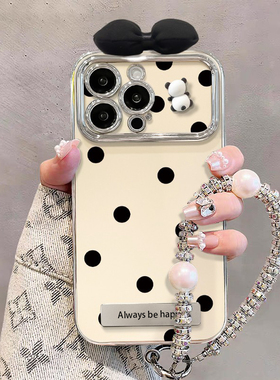 立体黑色蝴蝶结熊猫适用苹果16pro手机壳iPhone15max14小米13华为mate60荣耀100x90k50pura70reno12nova11s18