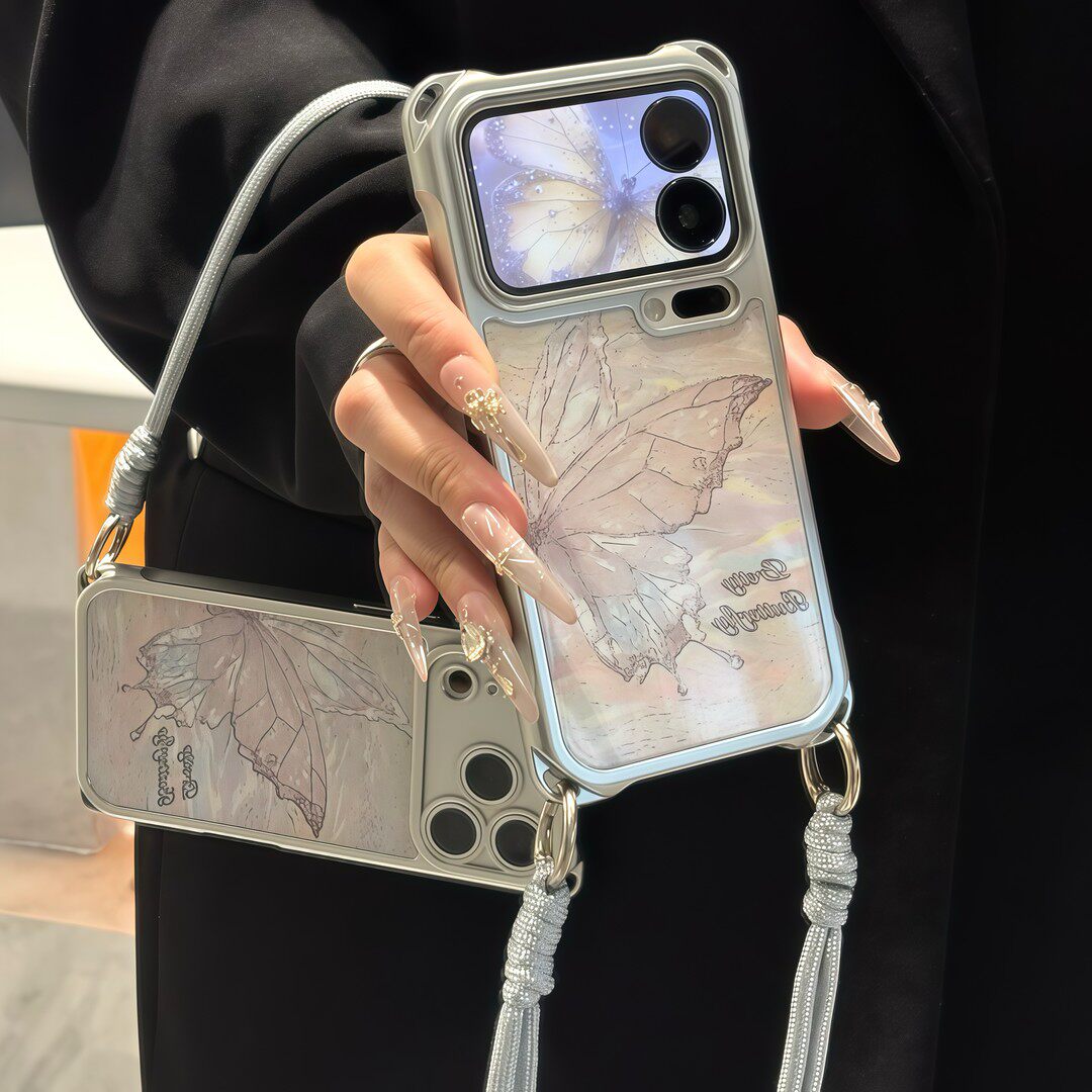 流光蝴蝶挂绳新款适用苹果17Pro手机壳iPhone16max13小米15华为mate80pura70k90nova14荣耀400x300oppofindx9