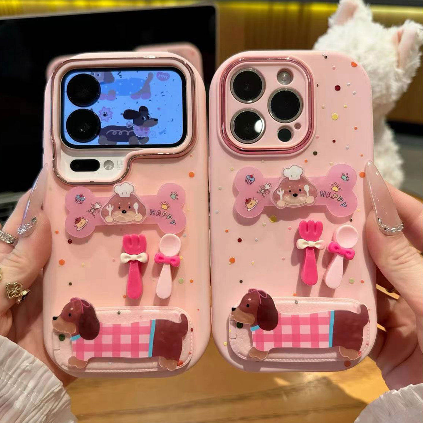 粉色泼墨彩色小狗新款适用苹果17Pro手机壳iPhone16max13小米15华为mate80pura70k60note14荣耀400x300findx9