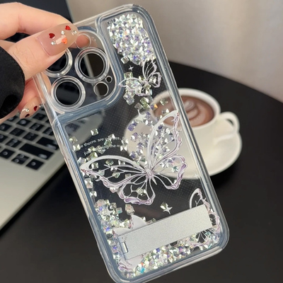 高级紫钻蝴蝶流沙壳适用苹果16Pro手机壳iPhone15max小米14华为mate70p60荣耀100nova13note12iQOO11findx7