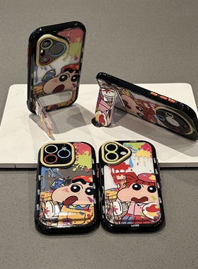 情侣油画涂鸦小新妮妮适用苹果16Pro手机壳iPhone15max小米14华为mate70pura80k60Reno12荣耀400x100一加13