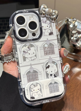 城堡猫咪镜子支架适用苹果16Pro手机壳iPhone14max12小米15华为mate70pura80k60nova13荣耀200oppoFindX7s20