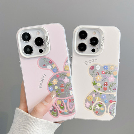 情侣碎花小熊兔子新款适用苹果16pro手机壳iPhone14max12小米15华为mate70pura80k60reno13findx7荣耀400x100