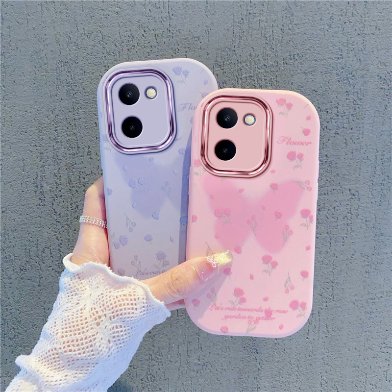 蝴蝶玫瑰花朵适用vivoY100I手机壳Y78新款Y77高级Y78+防摔Y78PLUS硅胶vivo全包vivi维沃viv0y女款voviy保护套