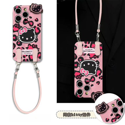 辣妹凯蒂猫贴件挂绳新款适用苹果17Pro手机壳iPhone15max13小米16华为mate80pura70k60reno14荣耀300x200s20