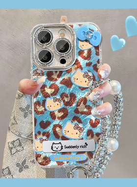 蓝色豹纹KT羽纱纹适用苹果16Promax手机壳iPhone15Pro小米14华为mate70P60k50荣耀200note13Reno12nova11S19