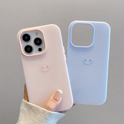 情侣简约笑脸新款适用苹果16pro手机壳iPhone15max小米14华为mate70pura80荣耀vivox100k60nova13iQOONeo8