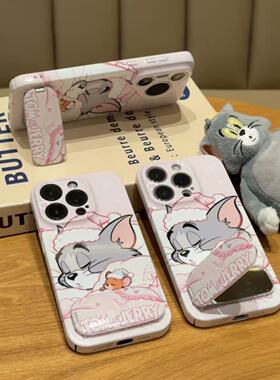 睡帽汤姆杰瑞支架新款适用苹果17Pro手机壳iPhone16max12小米15华为mate80pura70k60nova14荣耀400x200一加13