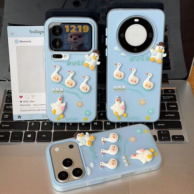 立体游泳小鸭新款适用苹果17Promax手机壳iPhone16pro13小米15华为mate80pura70k90nova14荣耀400vivox300s50