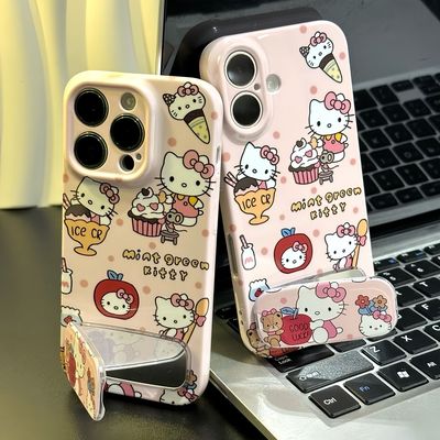 波点雪糕kitty支架新款适用苹果16pro手机壳iPhone14max小米15华为mate70pura80k60荣耀300vivox100nova13s18