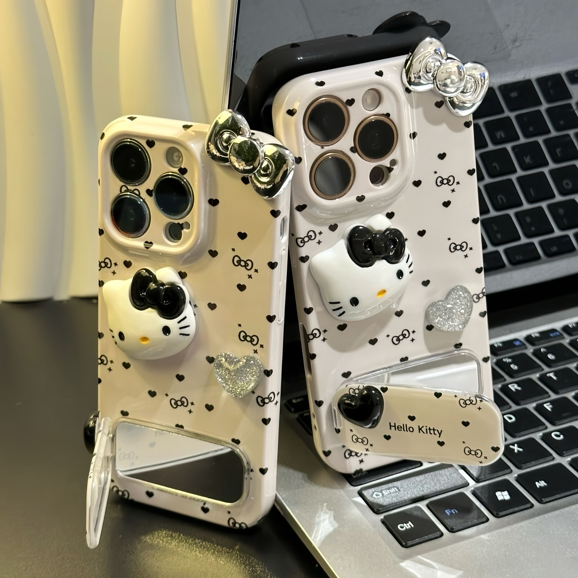波点爱心kitty支架新款适用苹果16pro手机壳iPhone15max小米14华为mate70pura80k60opporeno13s19荣耀100x200