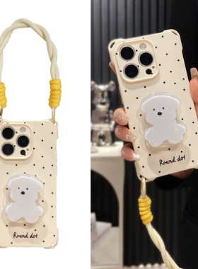 四角黑色挂绳斑点狗狗支架适用苹果15Promax手机壳iPhone16/13Pro小米14华为mate60荣耀90p70k50note12reno11