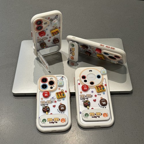 立体巧克力M豆支架新款适用苹果16Pro手机壳iPhone17max小米15华为mate70pura80k60Reno14荣耀100x200magic7