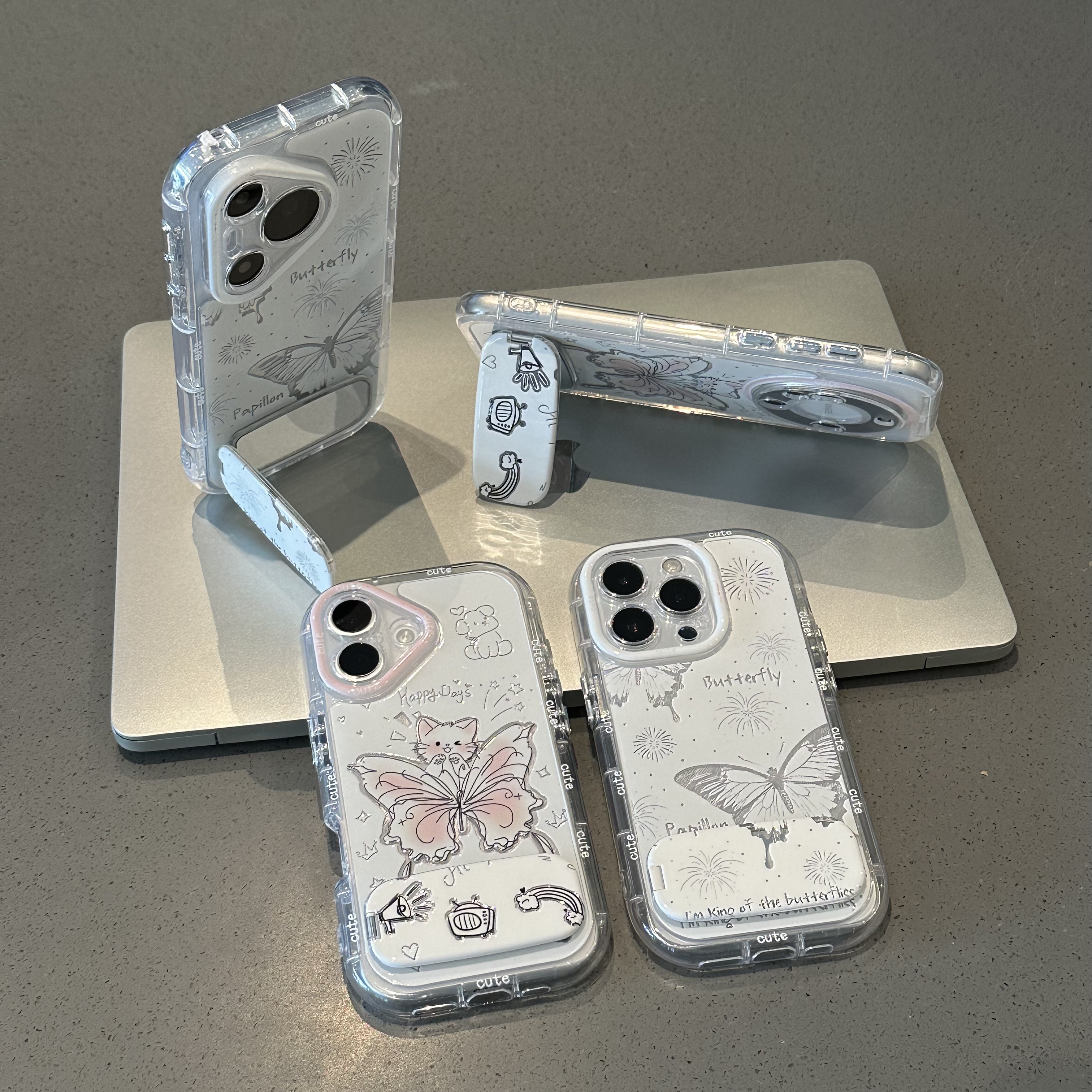 小猫蝴蝶镜面支架新款适用苹果16pro手机壳iPhone14max小米15华为mate70pura80k60荣耀x100nova13findx8一加