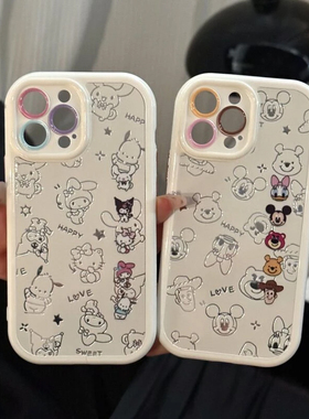 情侣线条迪士尼新款适用苹果16Promax手机壳iPhone15Pro小米14华为mate70pura80vivox200k60荣耀100nova13s19