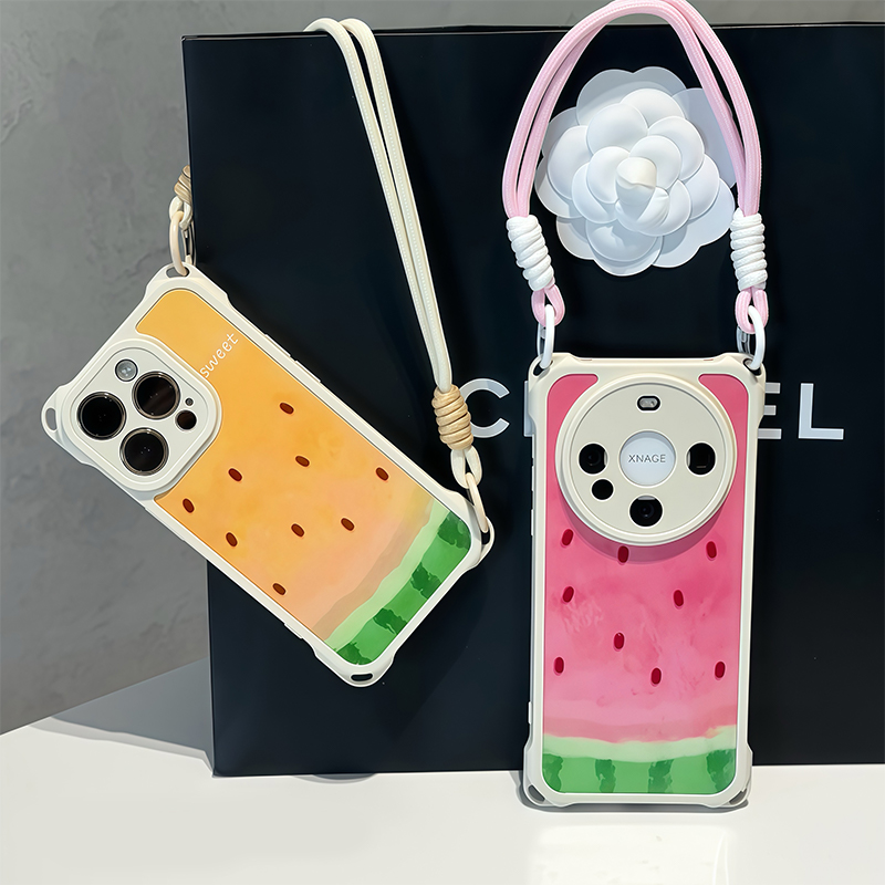 情侣夏日水彩西瓜挂绳适用苹果16Pro手机壳iPhone14max12小米15华为mate70pura80k60荣耀300x200nova13iqoo12