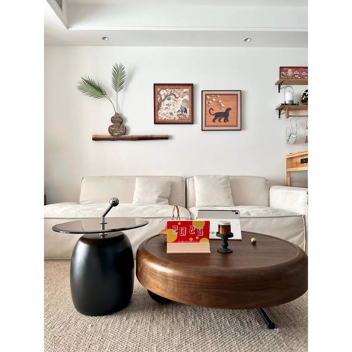 小户型2025新款中古风家用客厅现代简约轻奢高级感组合实木茶几