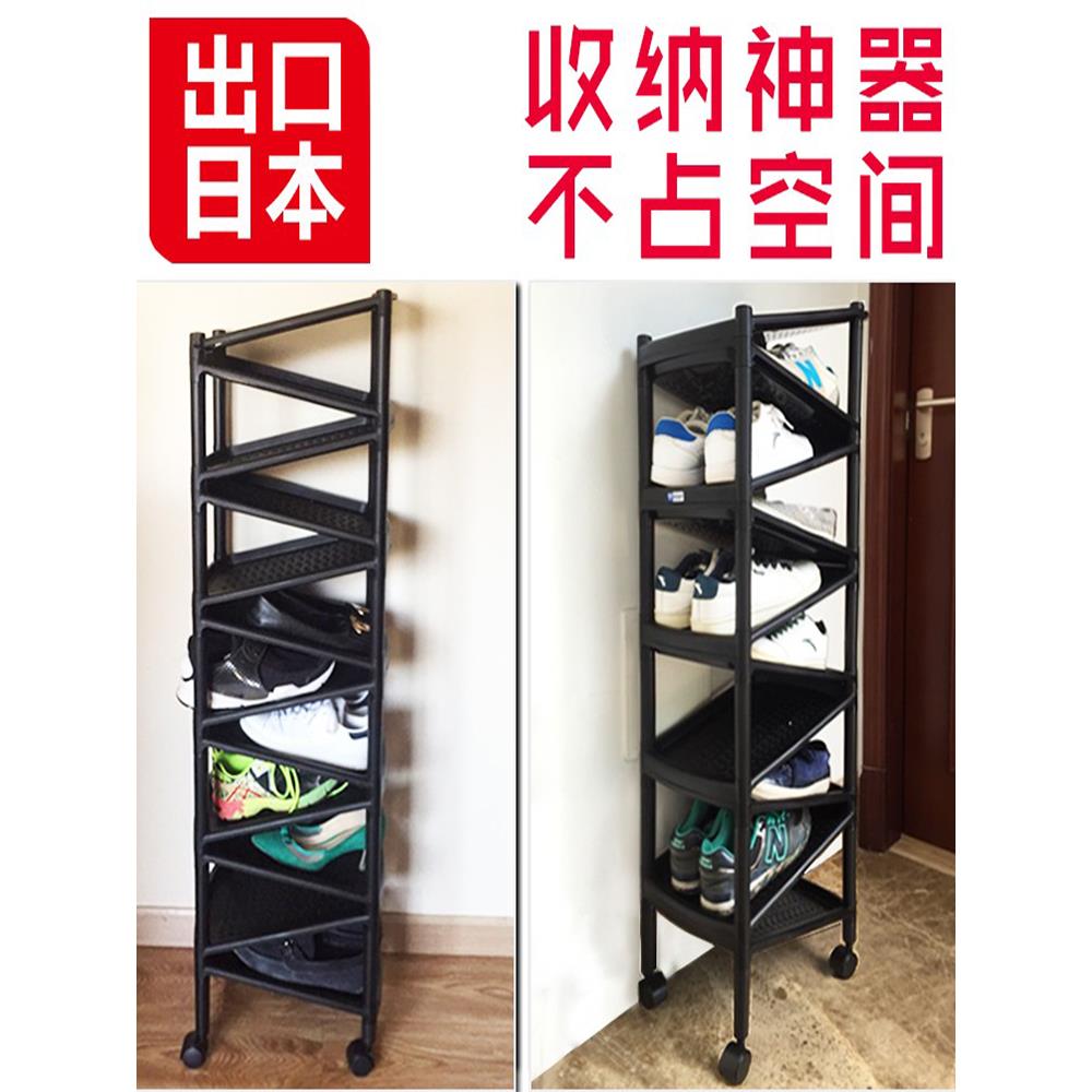 日式多层鞋架子简易门口角落组装现代家用宿舍防尘收纳旋转小鞋柜