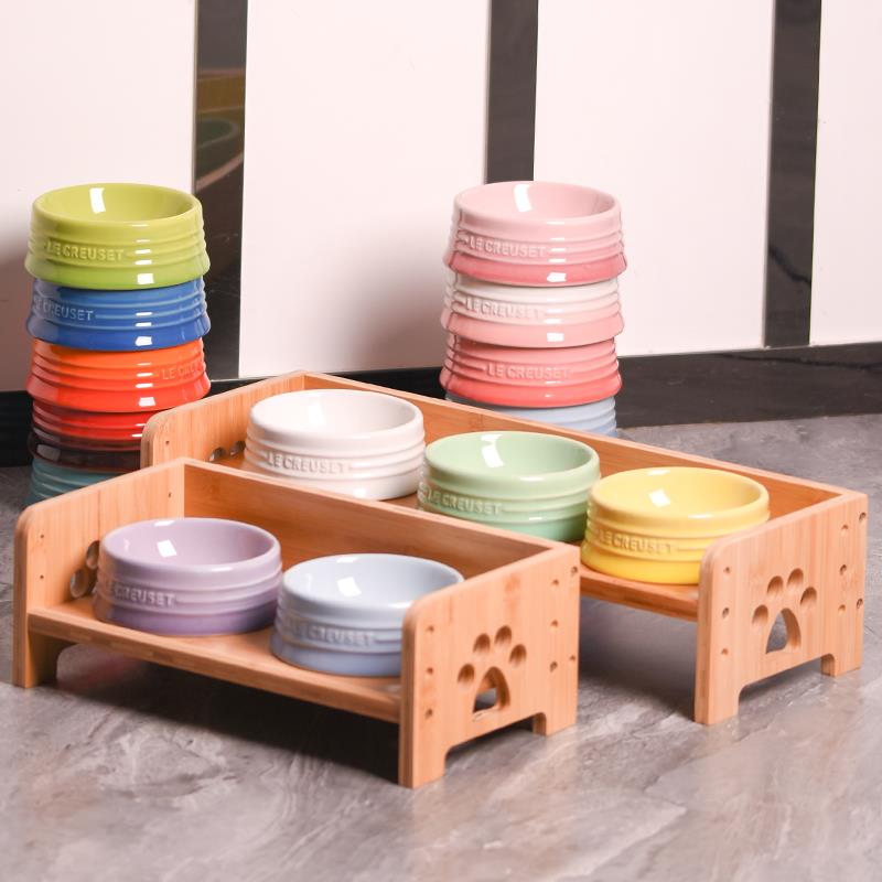 猫碗餐桌陶瓷大口径保护颈椎增高碗架双碗马卡龙不易打翻宠物狗碗