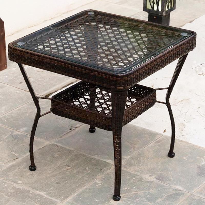 户外仿藤编小茶几客厅简约阳台茶桌圆形钢化玻璃小圆桌简易方桌子