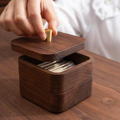 优质黑胡桃木高档实木棉签牙签盒家用创意牙线筒饰品卸妆棉收纳盒
