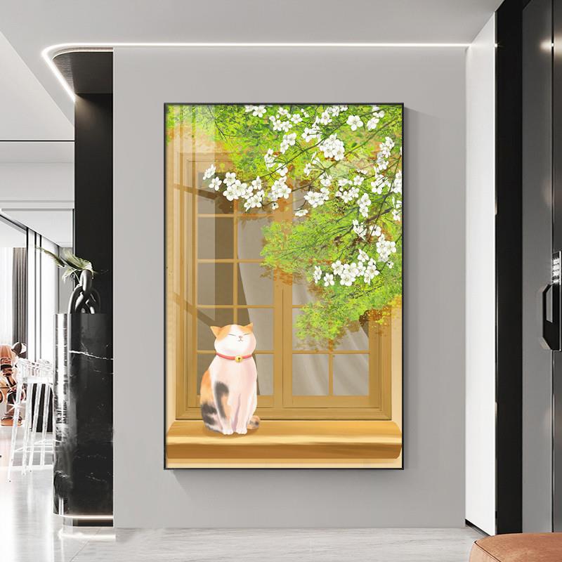 北欧ins风猫咪客厅装饰画可爱动物卡通沙发背景墙挂画治愈系壁画图片