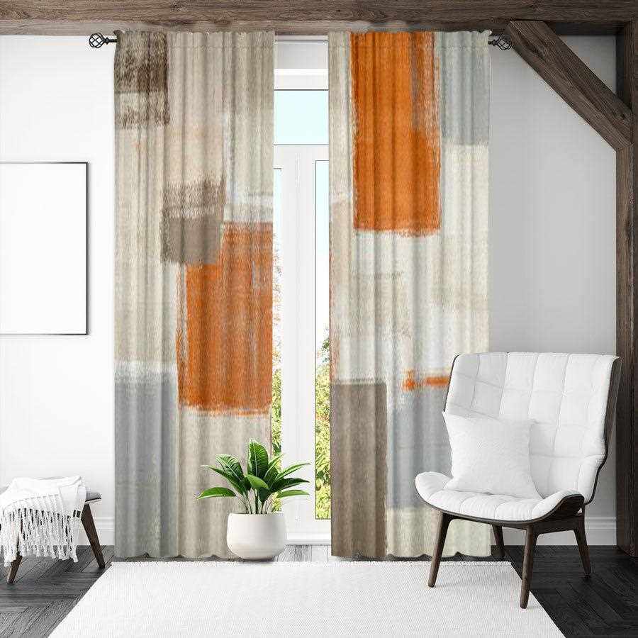 新款直销2PCS波西米亚风简约黄白格子窗帘 AB片适用卧室客厅窗户