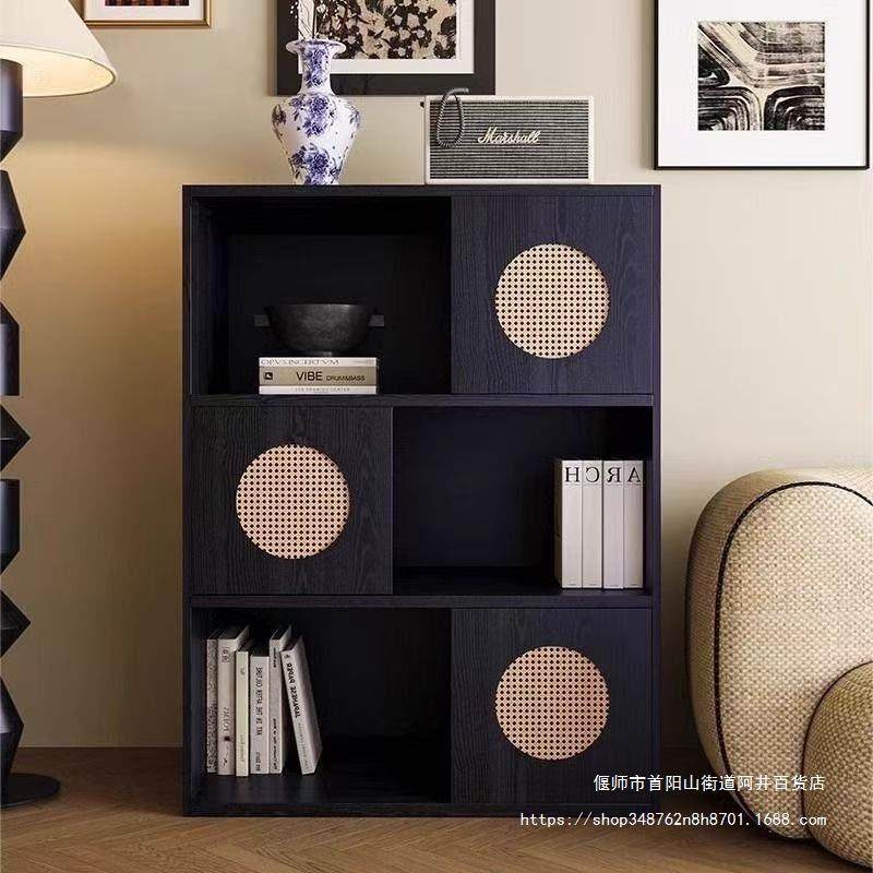 北欧实木藤编门书柜落地靠墙置物柜现代简约家用组合柜书架格子,3C数码配件,USB灯,淘宝优惠券,粉丝福利购,淘宝优惠卷