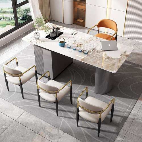 现代简约办公烧水泡茶一体客厅不锈钢阳台轻奢岩板茶桌椅组合茶台