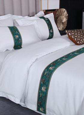 D0X宾馆酒店四件套民宿房专用布草三件套客房加厚床笠纯白色被套