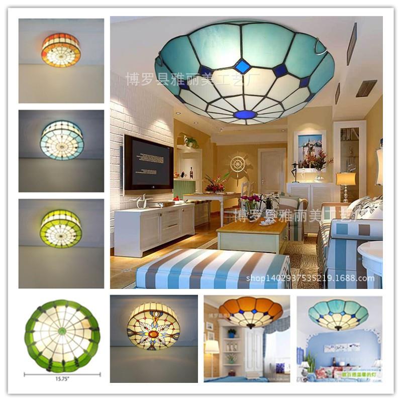 灯具蒂凡尼灯饰地中海吸顶灯圆形客厅卧室led吸顶灯