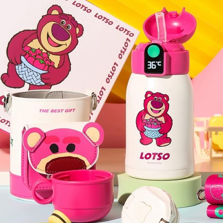 316不锈钢内胆儿童保温杯草莓熊智能温显带便携背带豌豆杯吸管杯