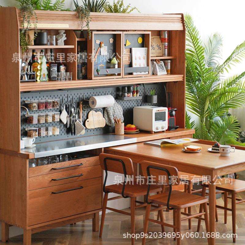 庄里花园餐边柜实木高柜酒柜日式橱柜北欧餐桌一体靠墙柜樱桃木