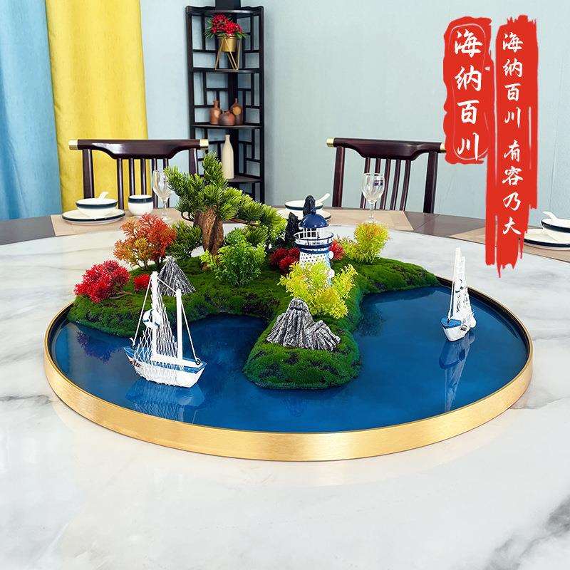 酒店圆桌转盘仿真花餐桌造景餐厅摆花圆桌台面装饰摆件轻奢高档∑