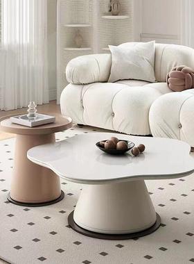 奶风家岩板圆形花朵茶用客厅小户型边几简约现代网C1114红几四油