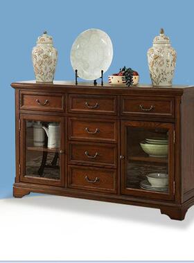 创意用式家红橡木厨房盘储物柜实木乡VYS村餐美边柜厨房碗餐具收