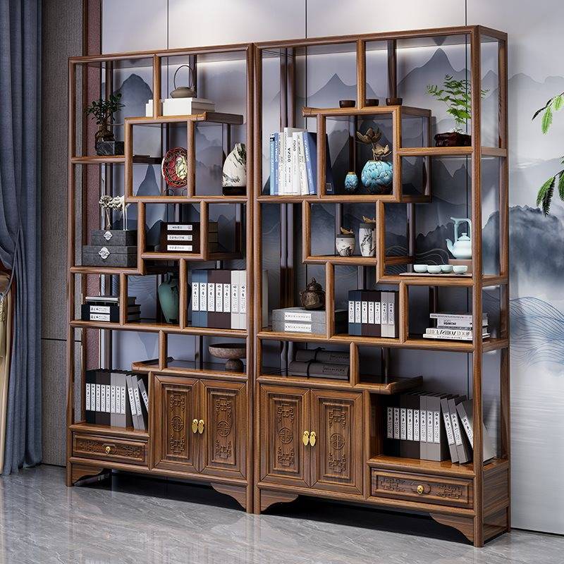 实木新中式博古架多宝阁置物架办公茶室展示柜古董隔断陈列书架子