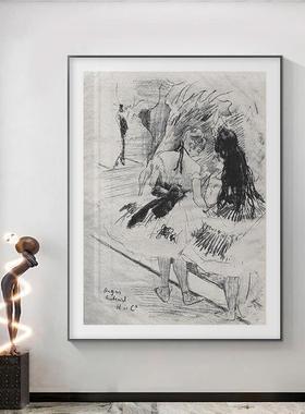 德加素描芭蕾复客厅装画琴舞蹈饰房55581艺术房画小众古中古风卧