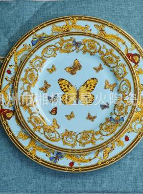 婚庆蝶田14853园摆风陶陶瓷平盘蝴盘子酒店台样品间摆设瓷盘子可