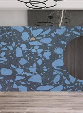 预制水磨地砖蓝色地中海户石外庭院人造石石墙别墅外YQG复古英石