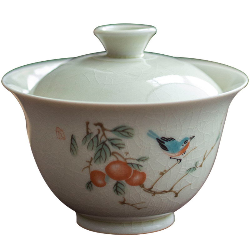 古青釉盖碗陶瓷复古三才盖碗功夫茶具家用可开片手抓壶汝窑泡茶碗,餐饮具,盖碗,淘宝优惠券,粉丝福利购,淘宝优惠卷