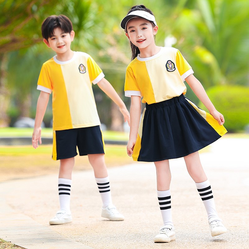 幼儿园园服夏季儿童纯棉短袖学院风大班毕业照班服夏装小学生校服