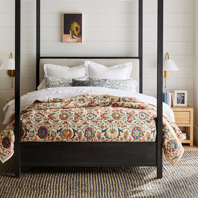 美式做旧黑色法式复古全实木双人床新中式四柱床1.8米架子床婚床